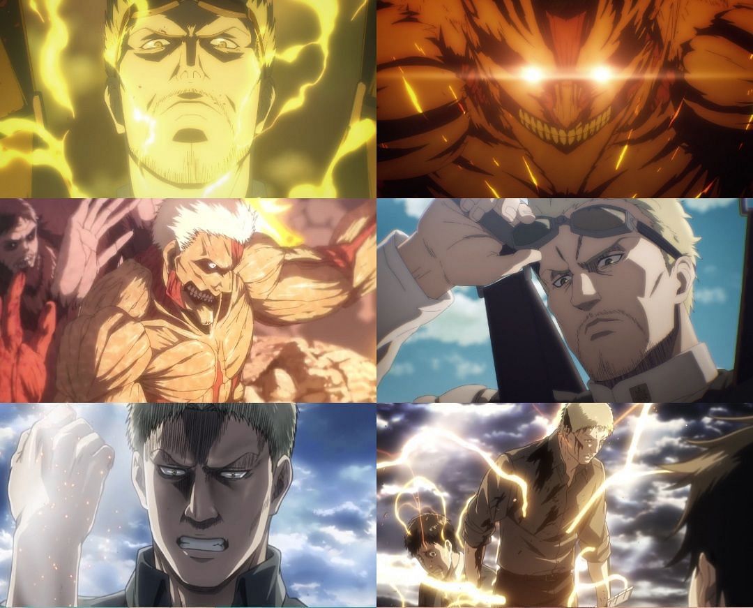Reiner through the seasons (Credit : Wit Studio and MAPPA) at the beginning of the final season of Attack on Titan (credit: MAPPA)