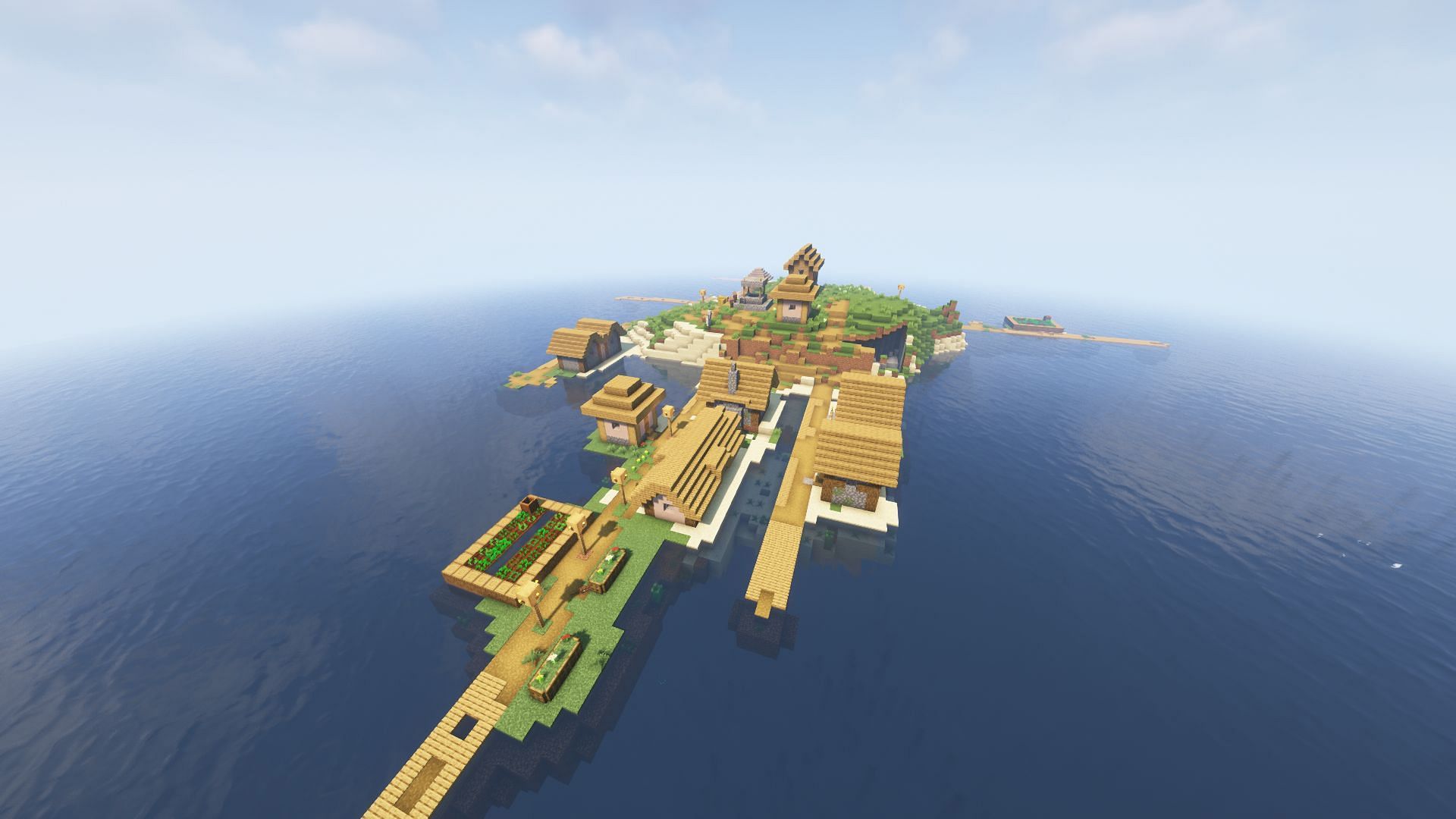 A village on an island (Image via Minecraft)