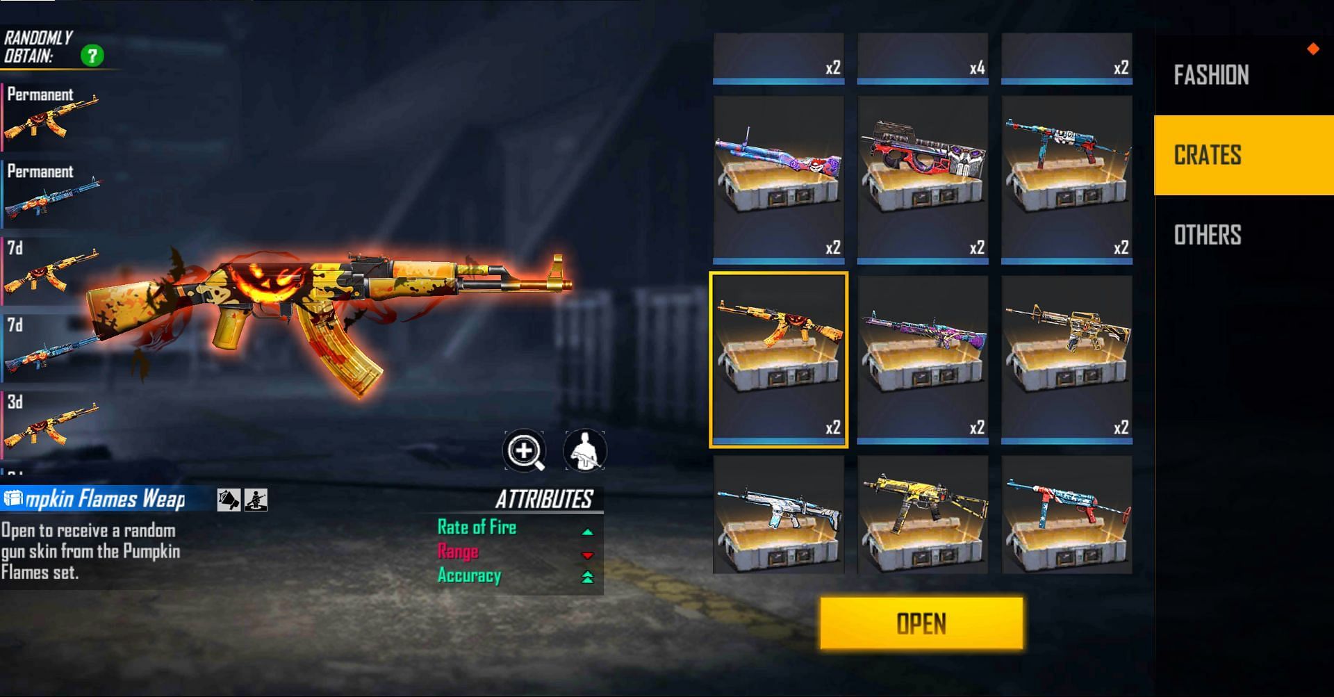 Pumpkin Flames Weapon Loot Crate can offer these rewards (image via Free Fire)