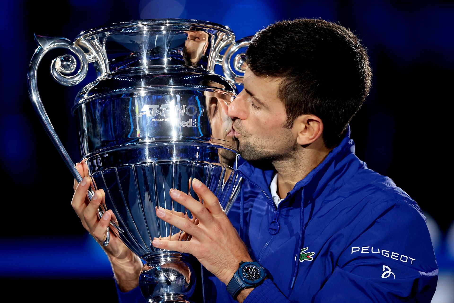 Novak Djokovic with his 7th Year-End No. 1 trophy