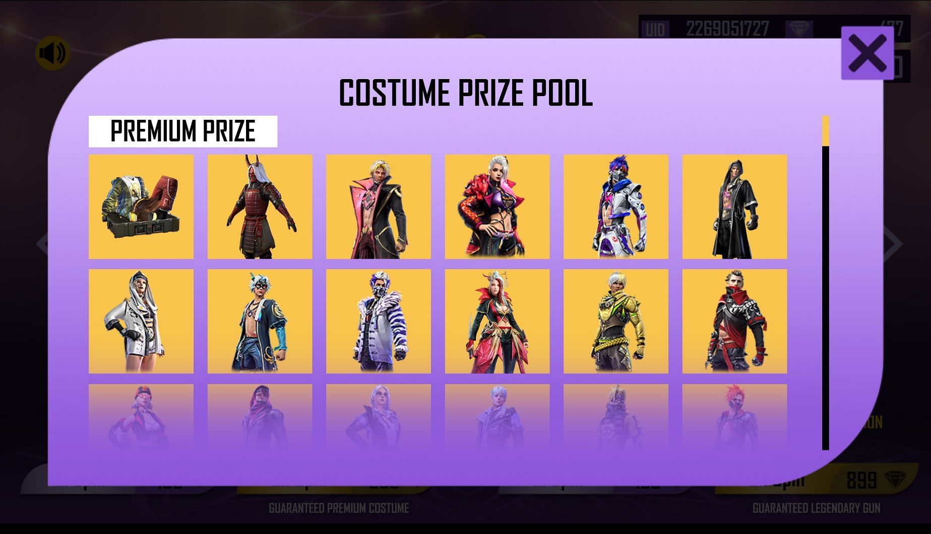There are numerous premium prizes (Image via Free Fire)