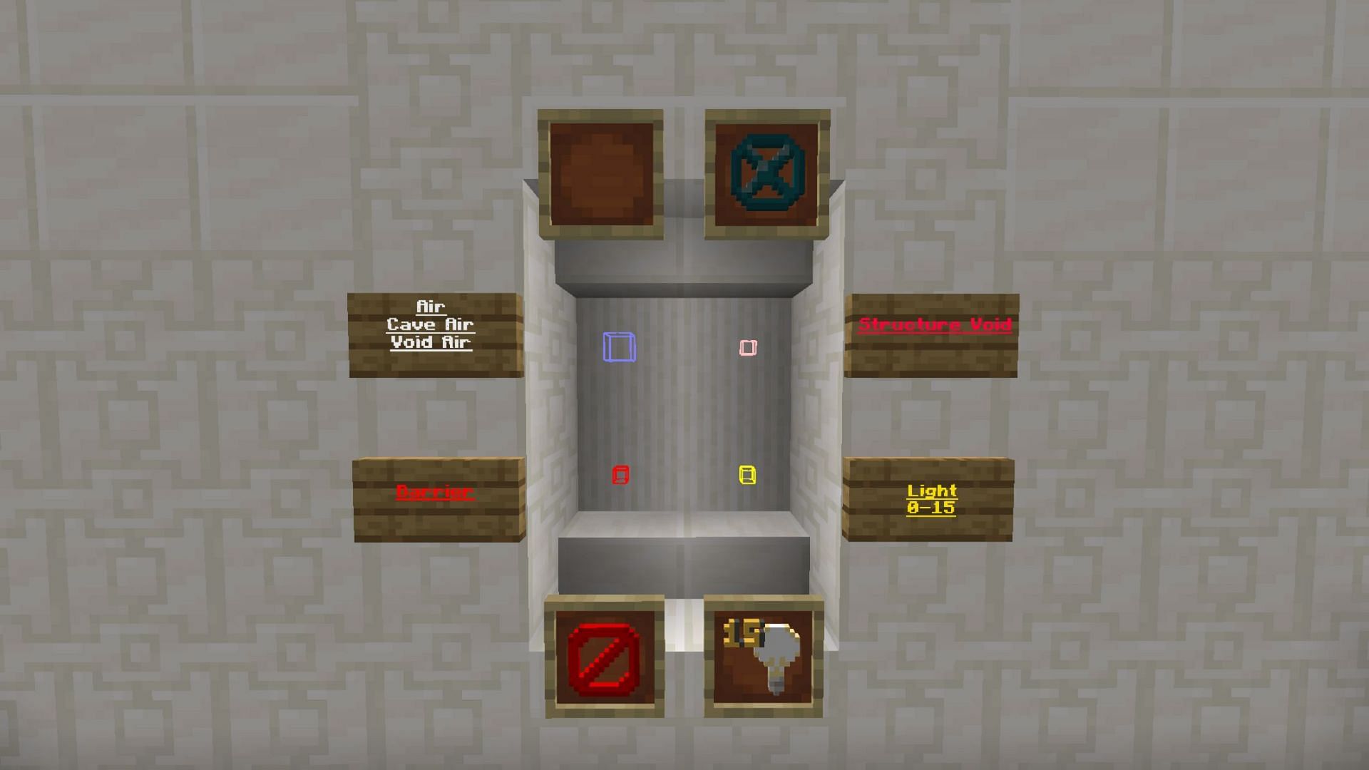 The structure void is visible in the top right when invisible blocks are viewable (Image via Mojang)