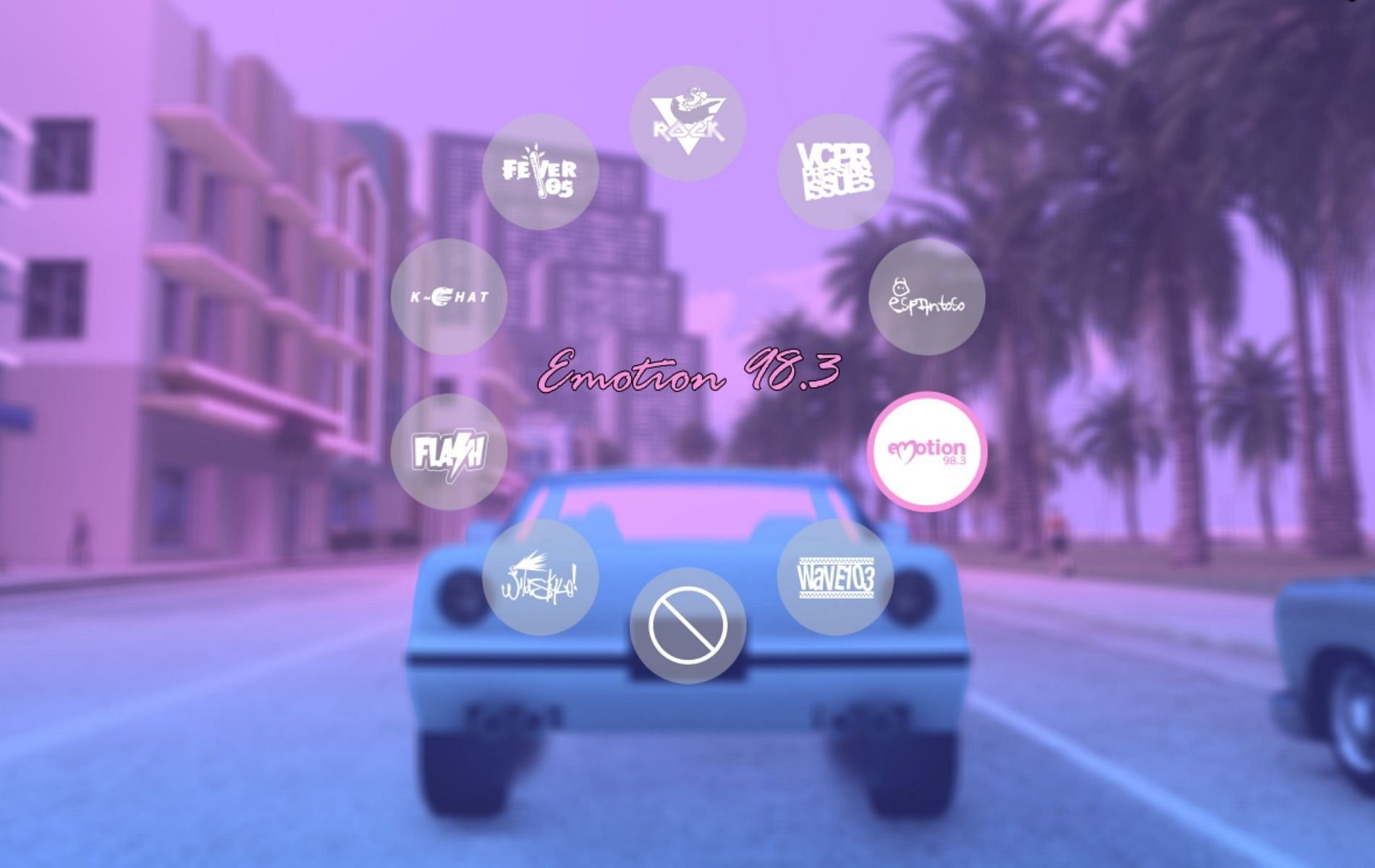 Radio selection wheel in GTA Vice City Definitive Edition (Image via Rockstar Games)