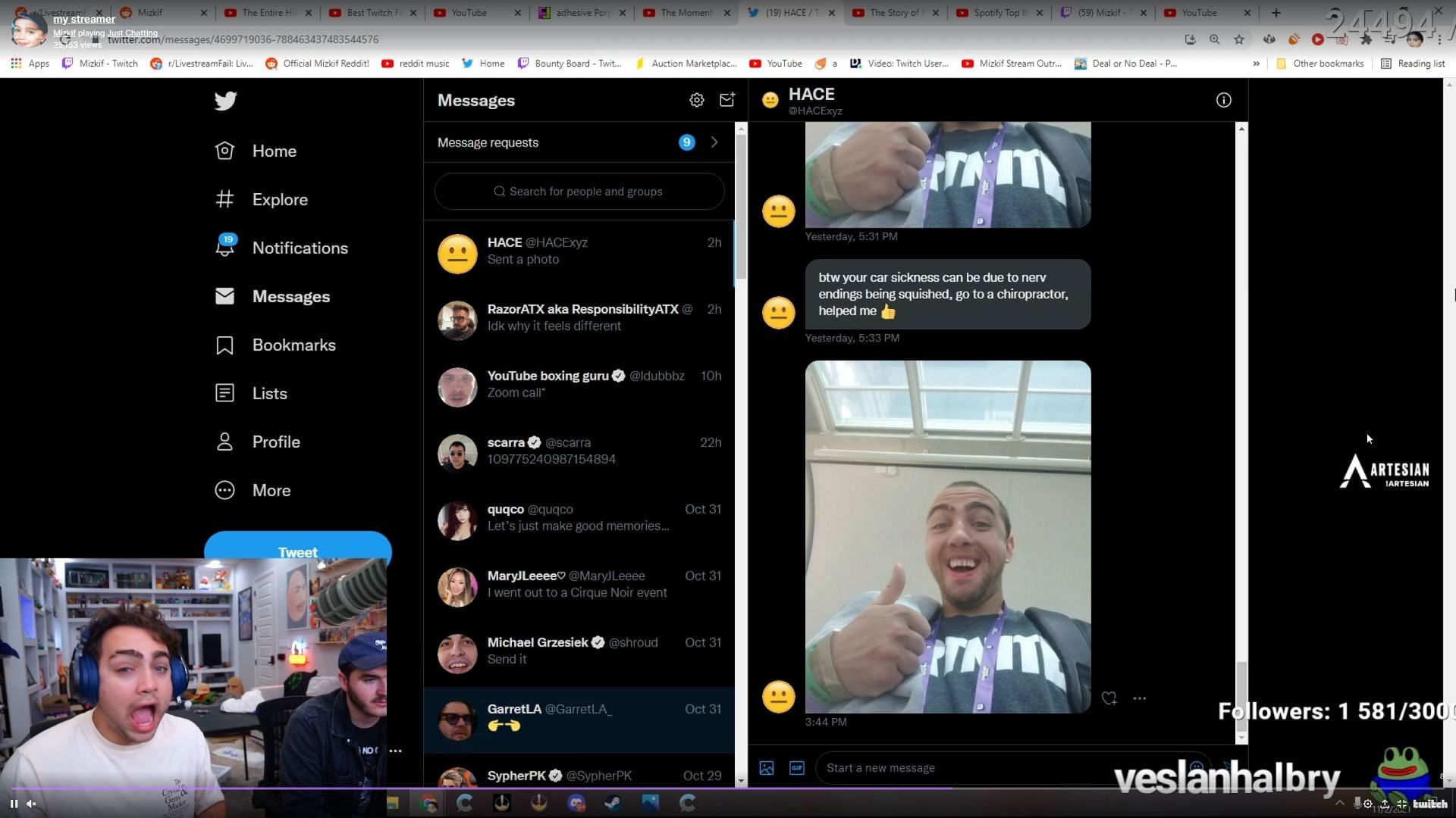 Picture of Mizkif&#039;s DMs as screen-capped by a viewer