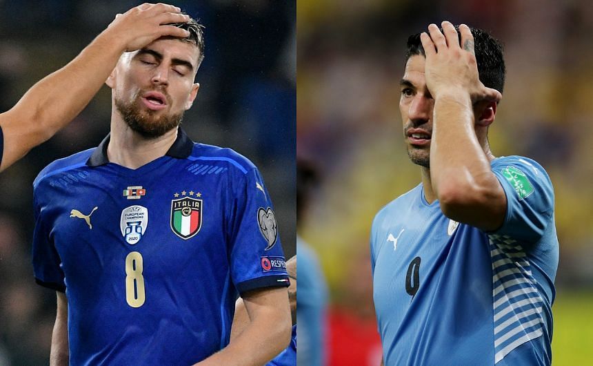 Italy&#039;s Jorginho and Uruguay&#039;s Luis Suarez