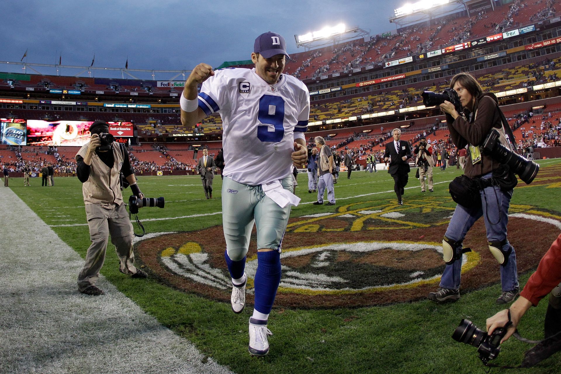 Romo leaves the field after a win in Washington