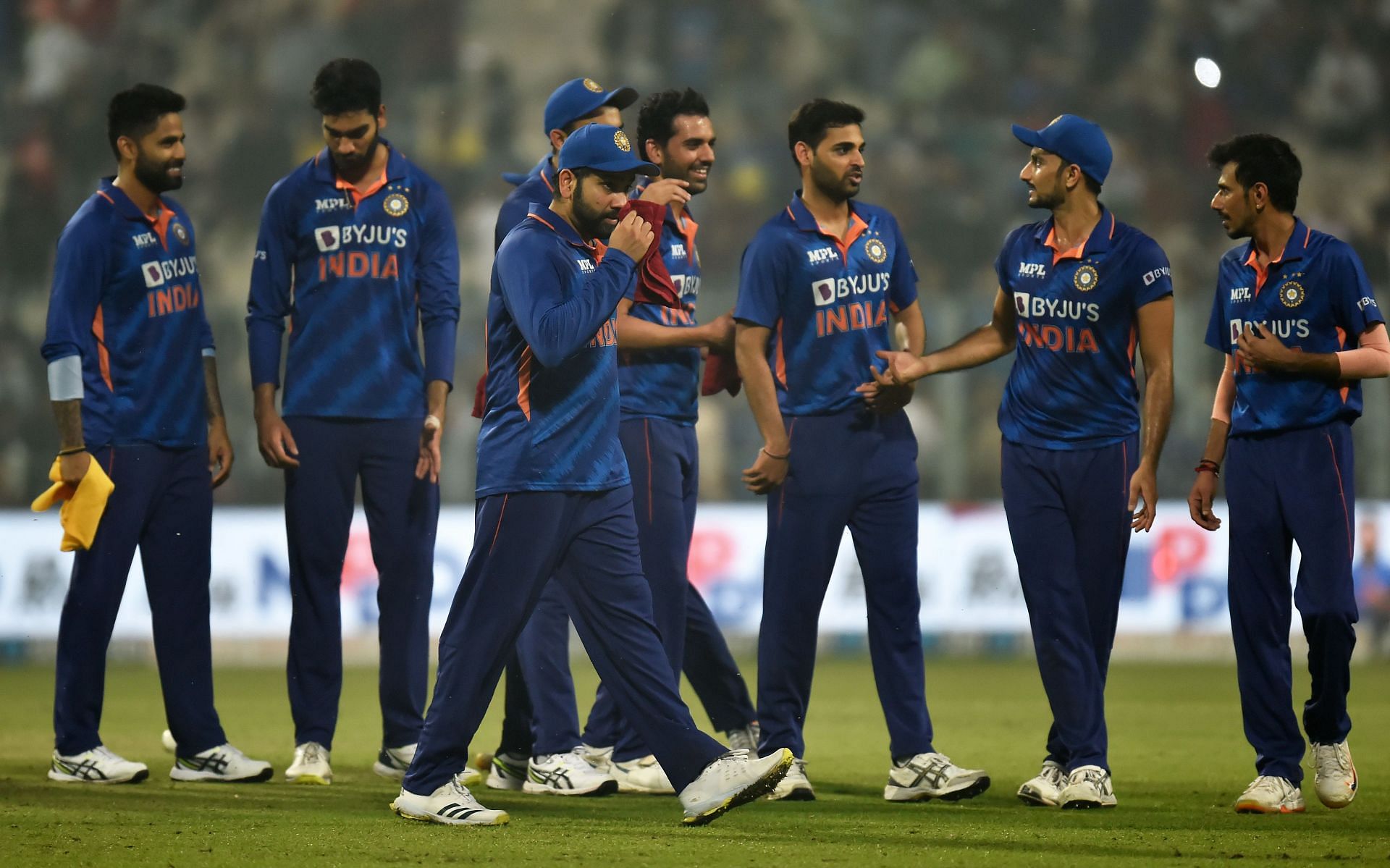 Team India members following the win over New Zealand in the third T20I. Pic: Getty Images