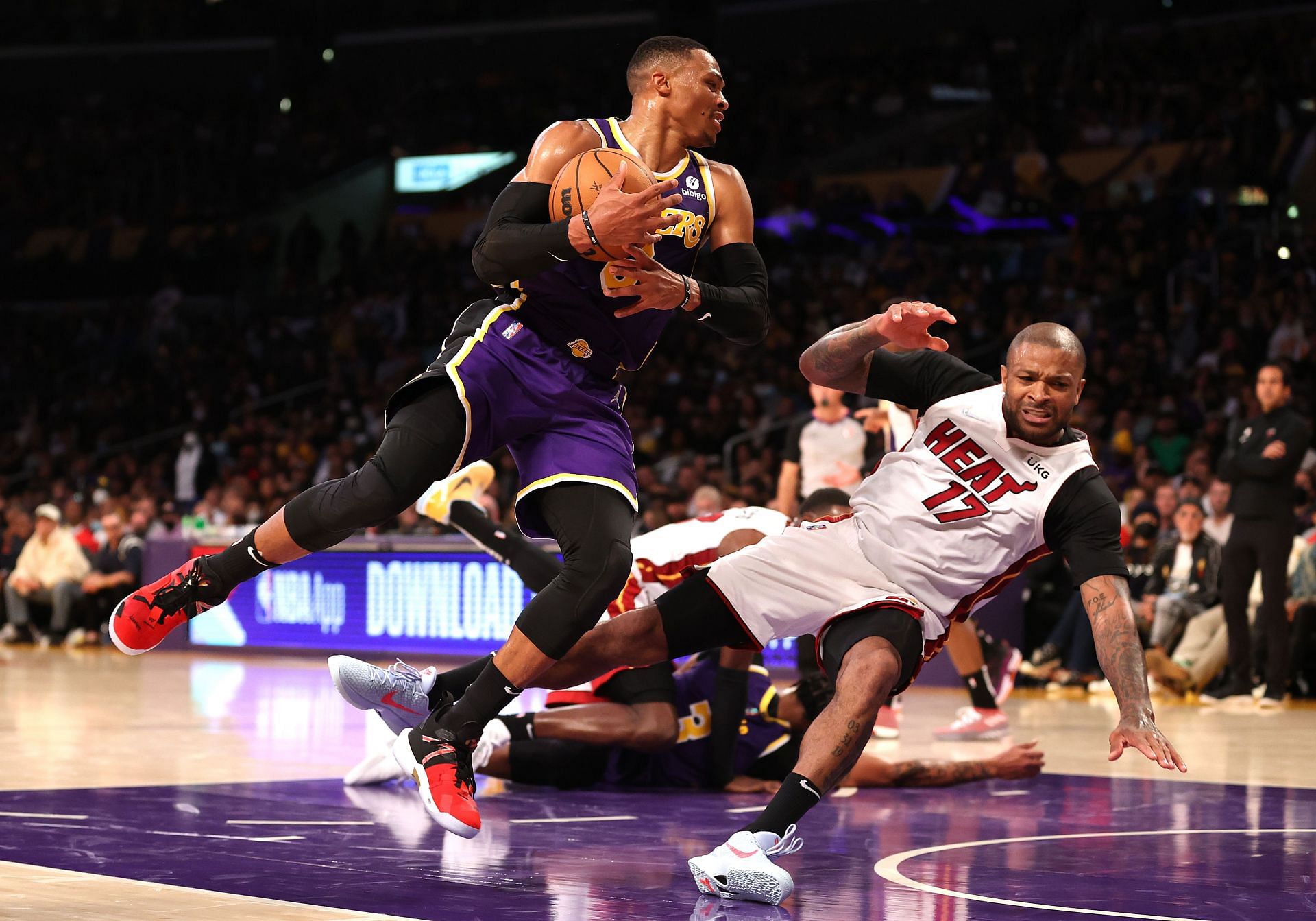 Rusell Westbrook of the Los Angeles Lakers against the Miami Heat