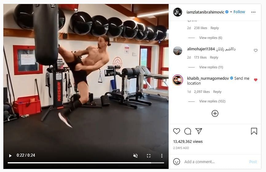 Khabib comments on Zlatan&#039;s Instagram post