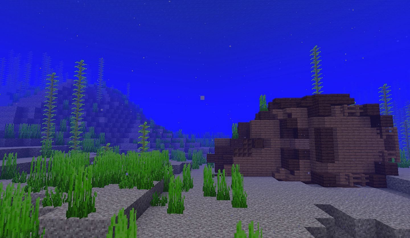Deep ocean with a shipwreck (Image via Minecraft Wiki)