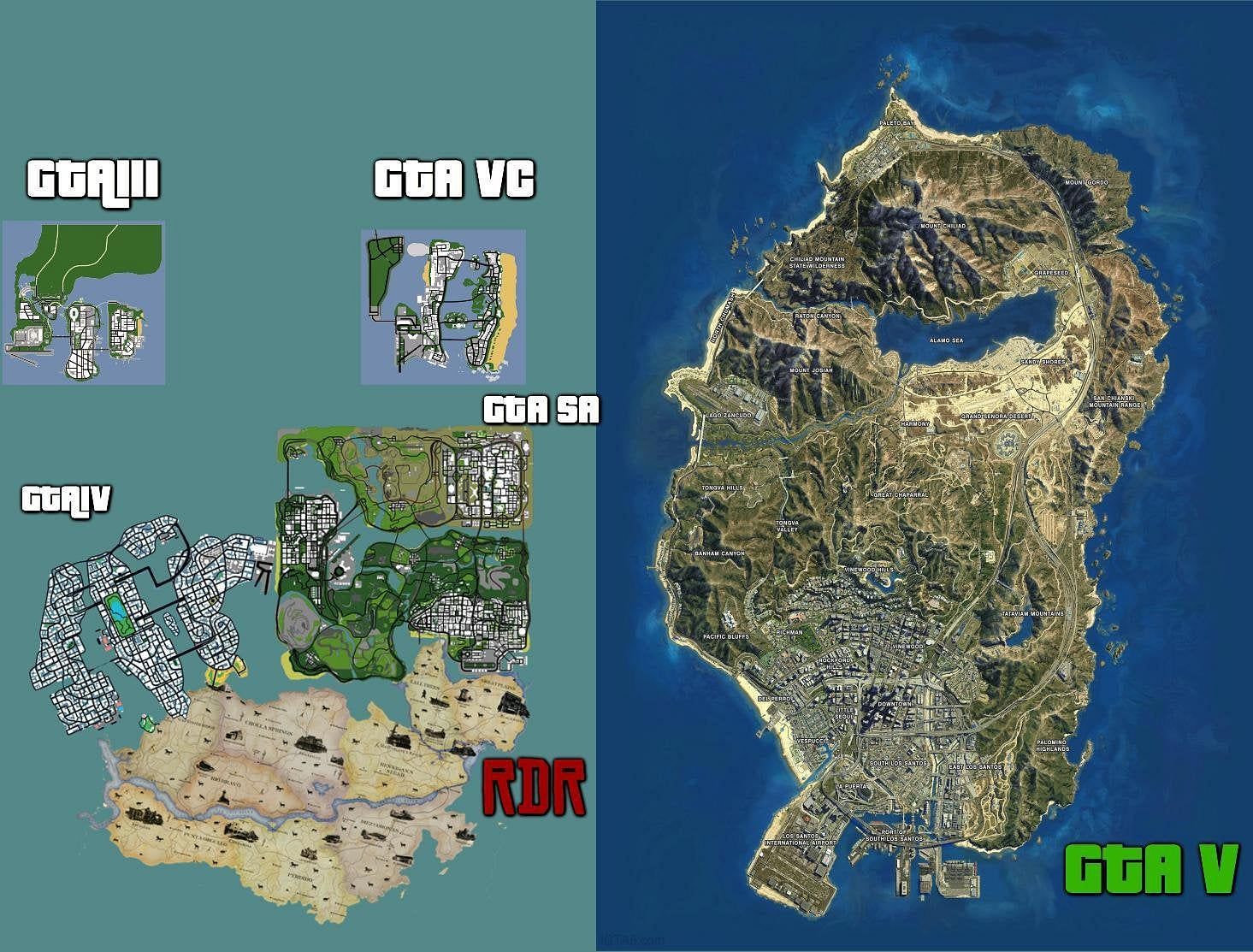 An example of how big GTA 5&#039;s map is (Image via Gaming Reddit)