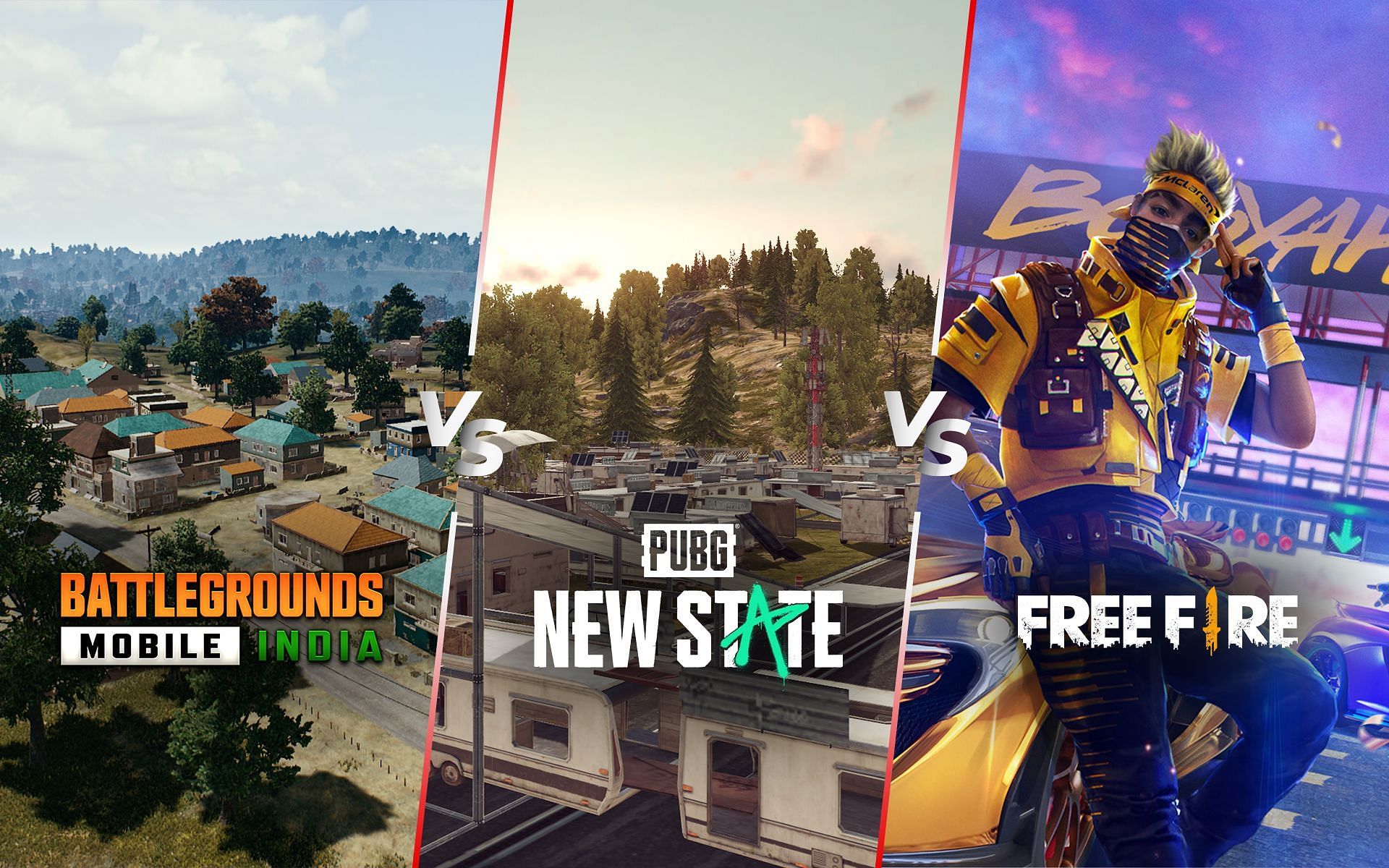 BGMI vs PUBG New State vs Free Fire (Image via Sportskeeda)