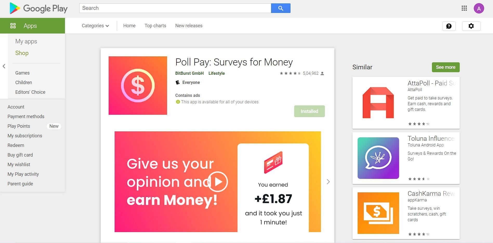 Poll Pay is one of the famous GPT apps (Image via Google Play)