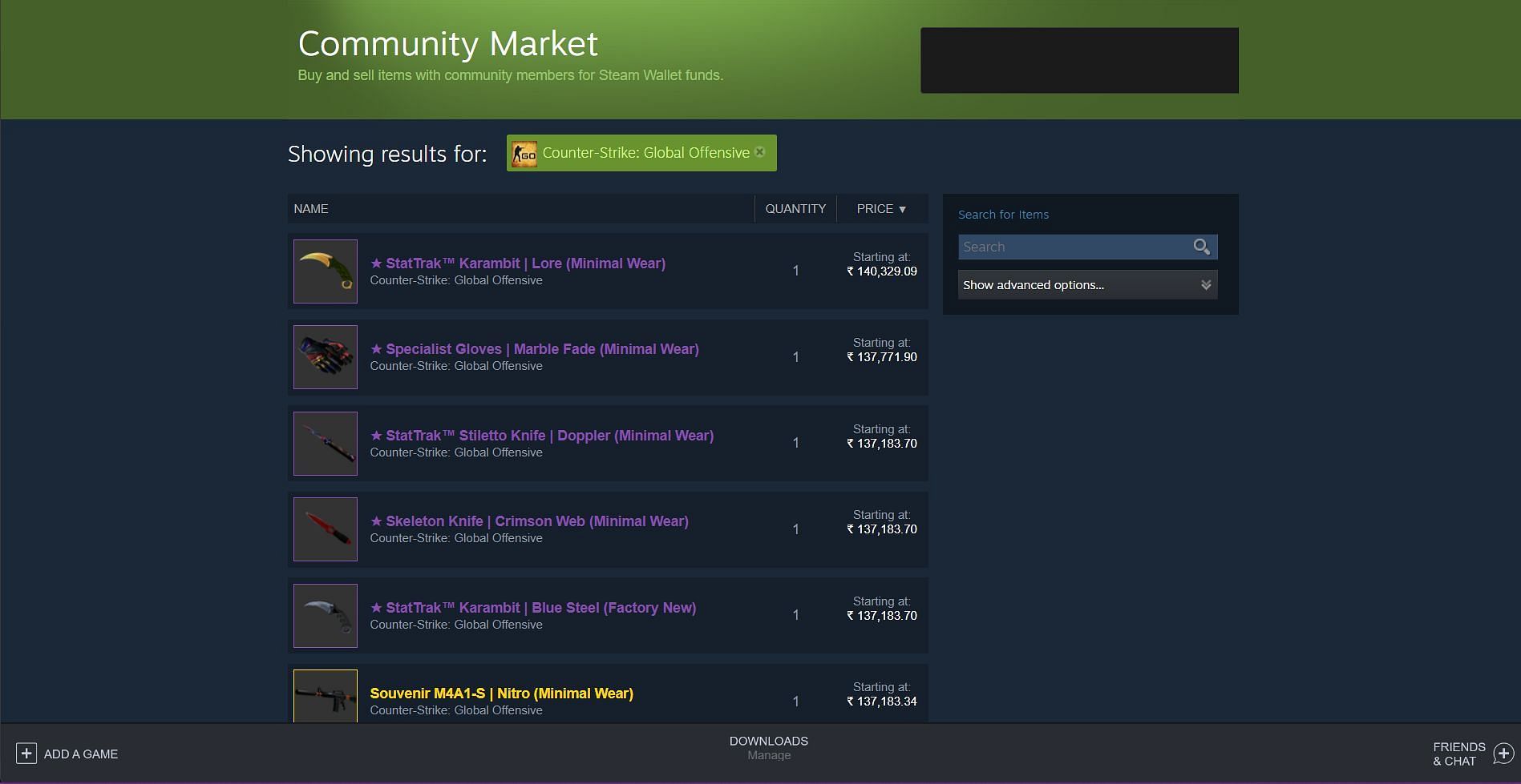 Steam Community Market (Image via Sportskeeda)