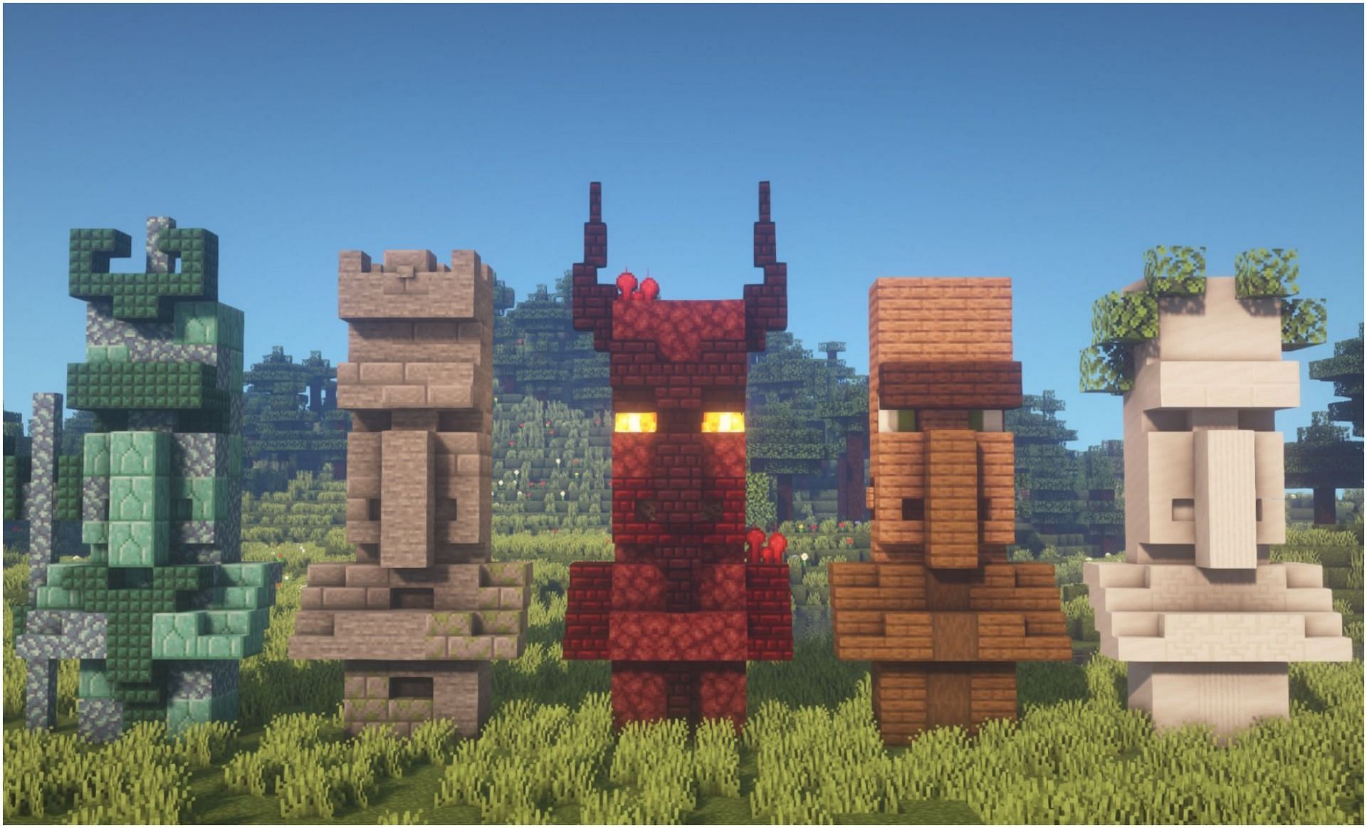 Different statues in Minecraft (Image via u/Goldrobin on Reddit)