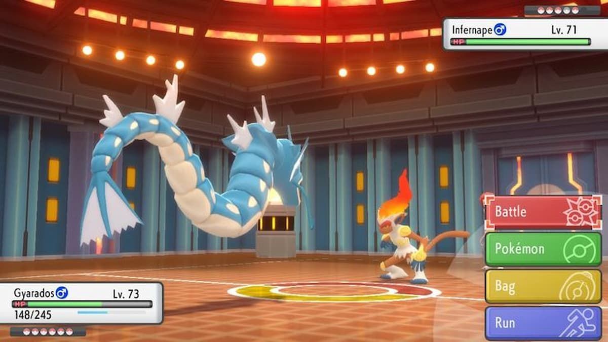 A Gyarados taking on Flint&#039;s Infernape (Image via ILCA)