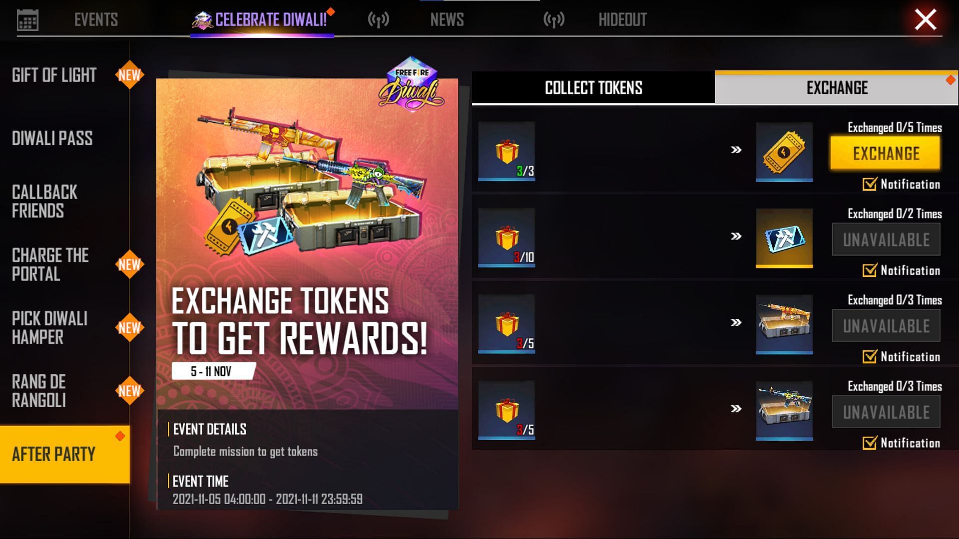List of rewards that players can win in the After Party event (Image via Free Fire)