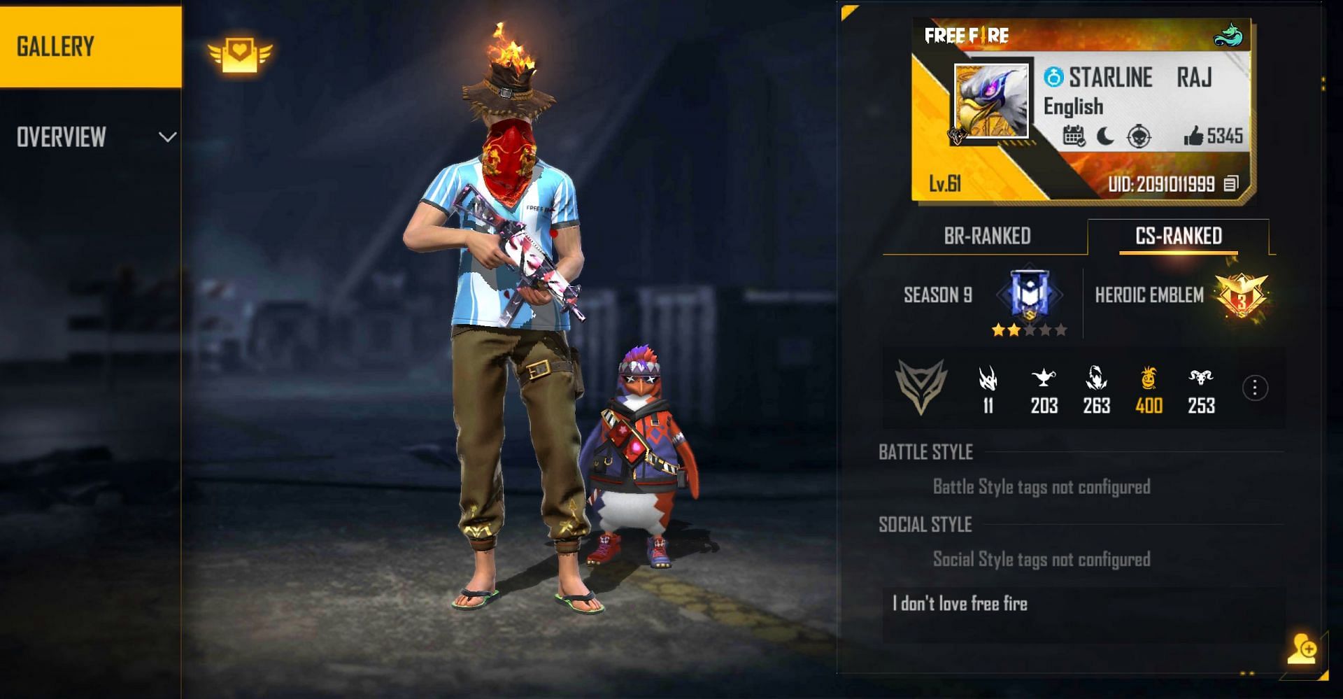 This is the Free Fire ID of Starline Raj (Image via Free Fire)