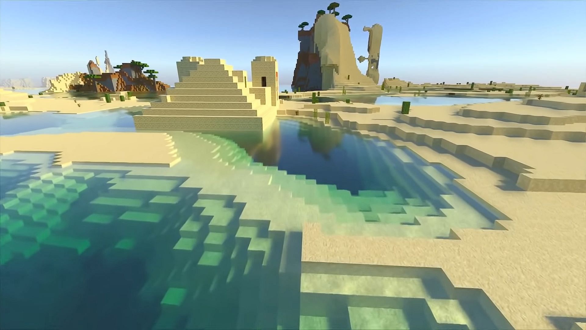The desert temples can be found opposite the village (Image via Minecraft &amp; Chill on YouTube)