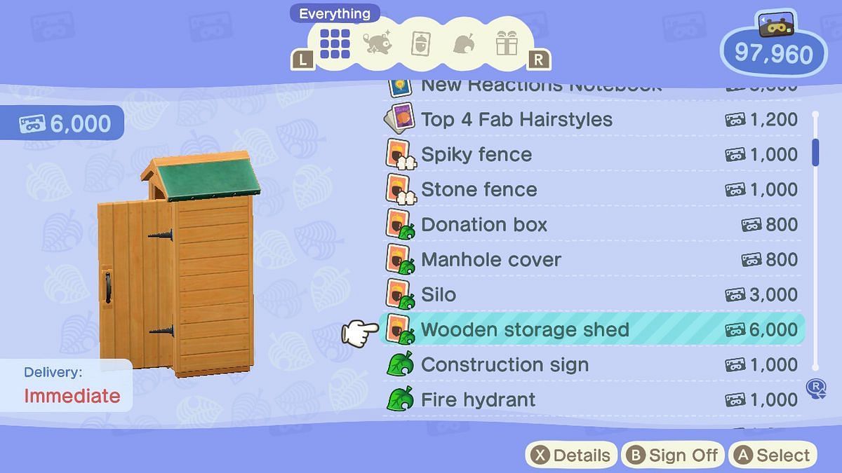 The storage shed also comes in a vibrant shade of pink for players who prefer to give their islands a more modern touch (Image via Nintendo)