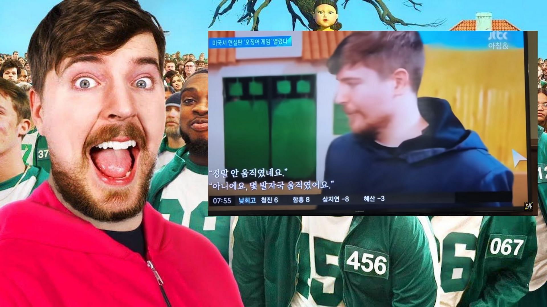 MrBeast catches the attention of Korean media with his Squid Game video (Image via Sportskeeda)