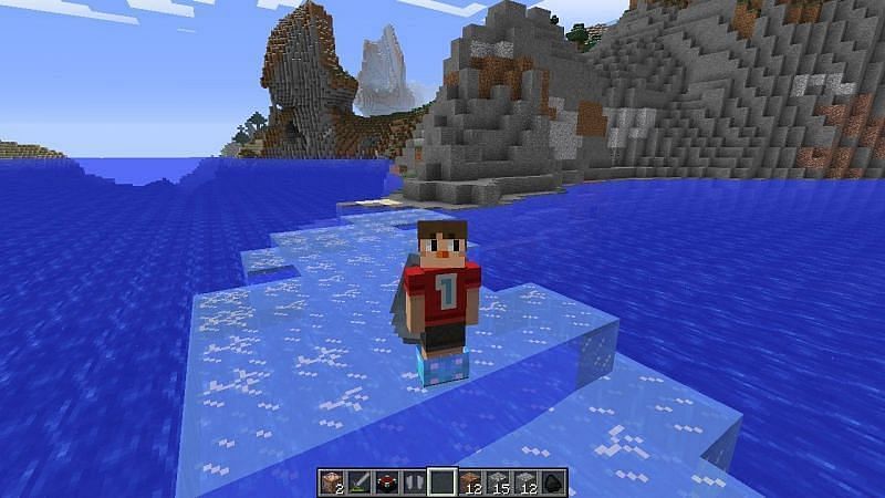 Frost Walker freezes the water that players touch. (Image via Minecraft)