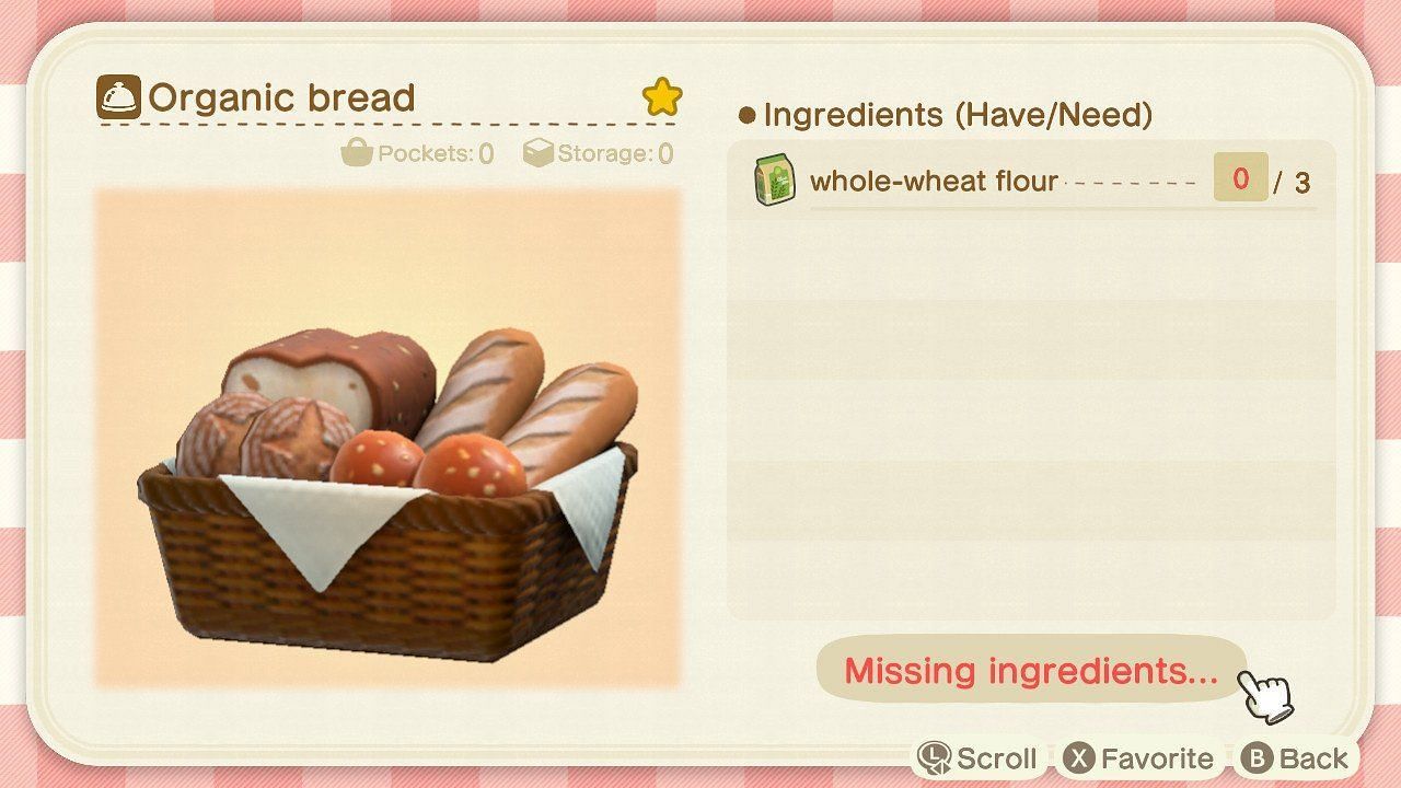 Organic bread is also a new recipe for players to try (Image via Nintendo)