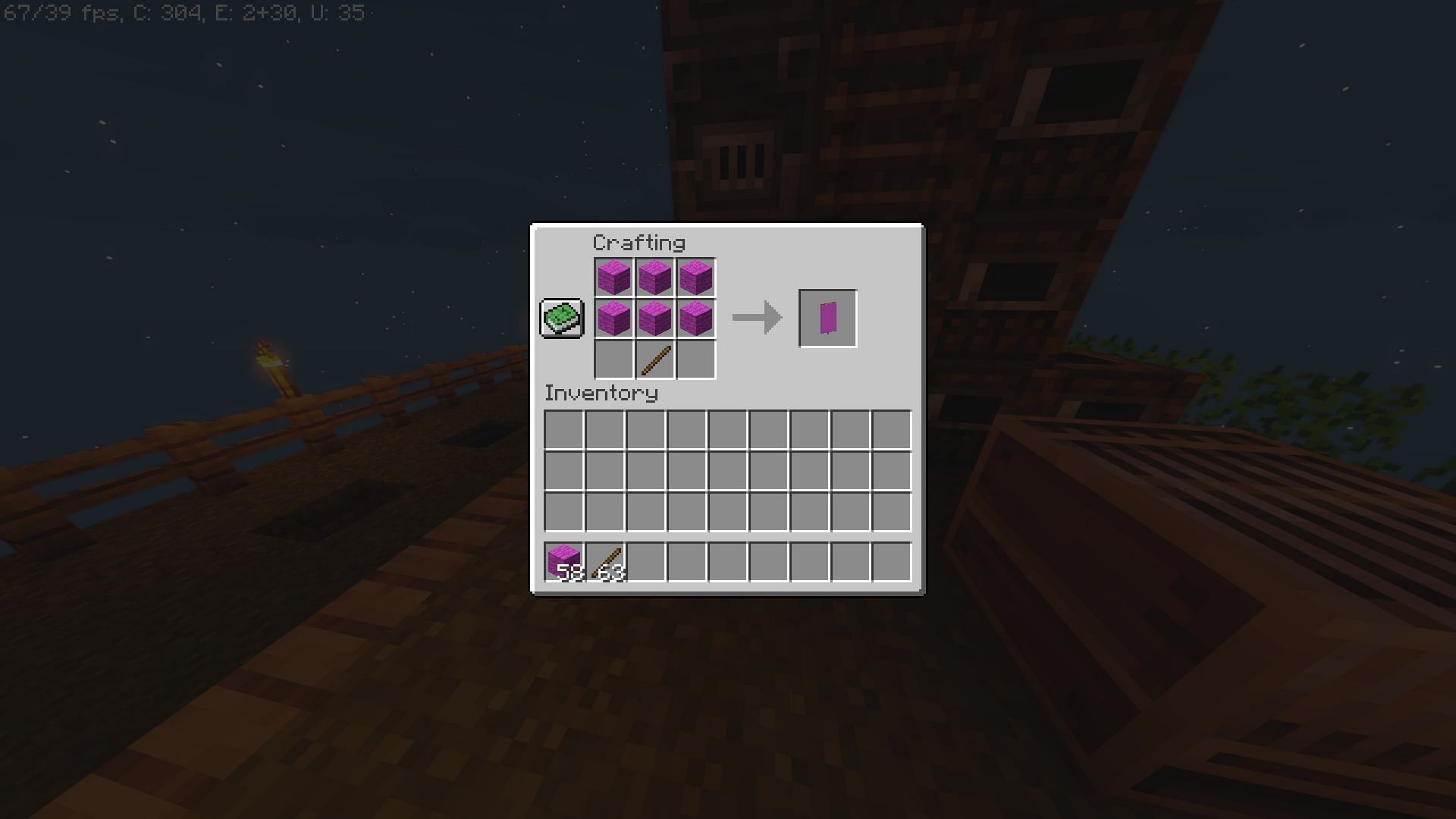 Recipe for a colored banner (Image via Minecraft)