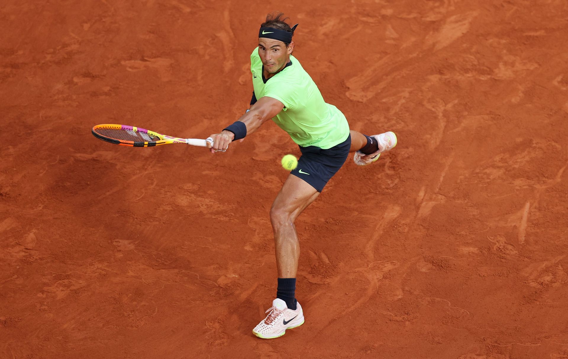 Rafael Nadal in action at the 2021 French Open