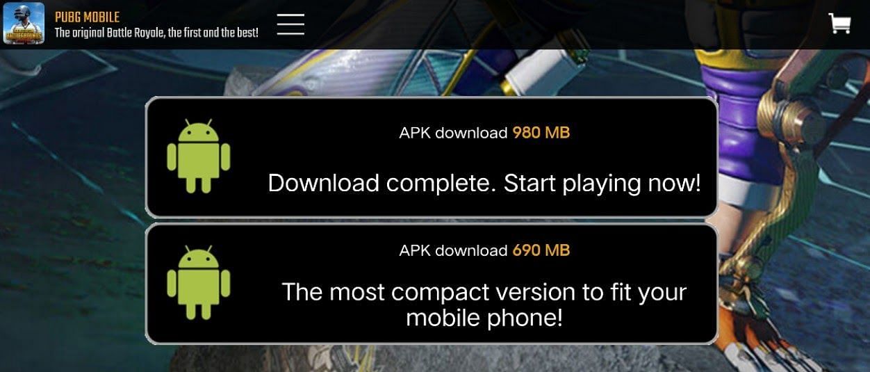 There are two options for APK files (Image via www.pubgmobile.com)