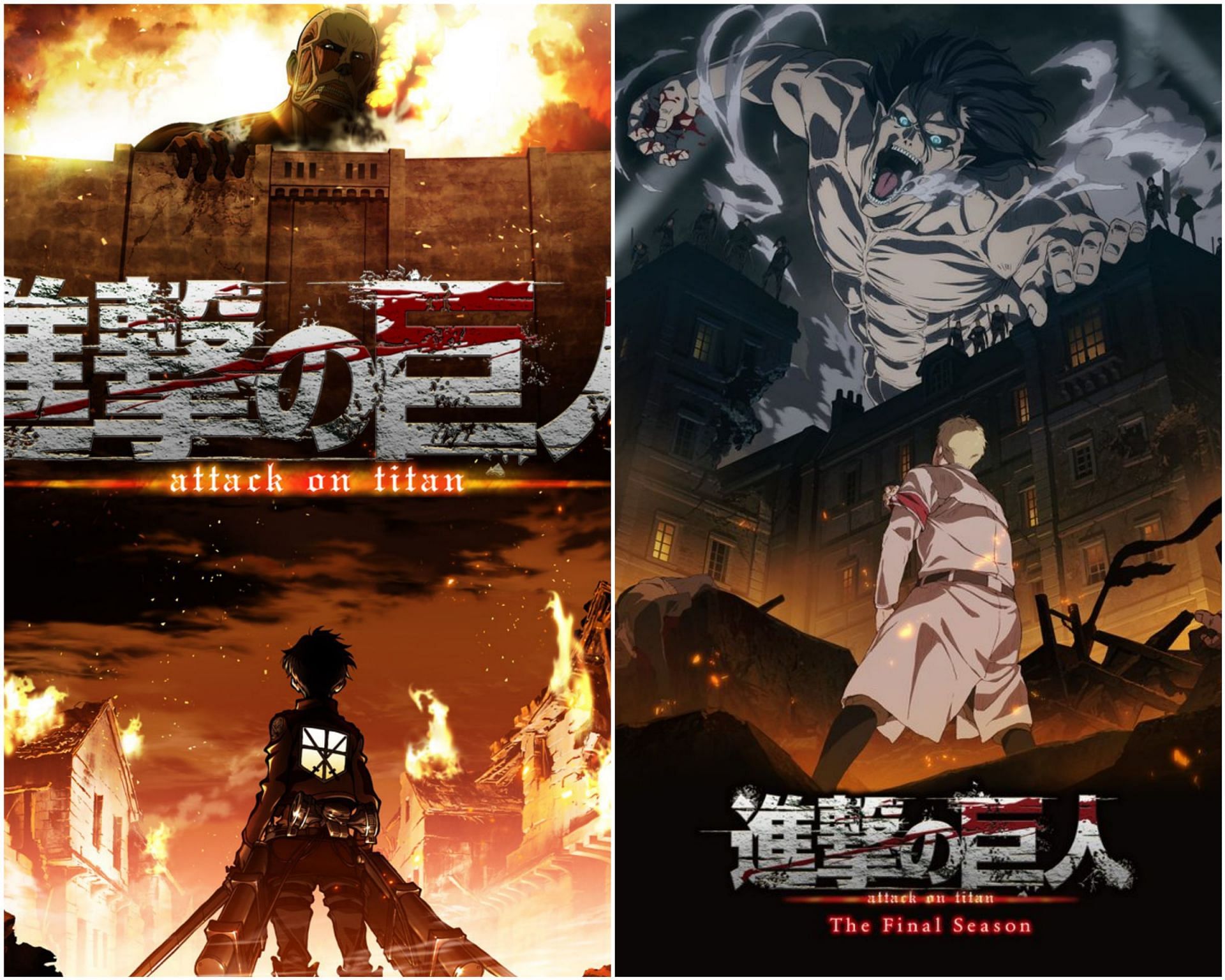 Official posters of Attack on Titan season 3 and the final season respectively, with Eren and Reiner mirroring each other (credit : Wit Studio and MAPPA)