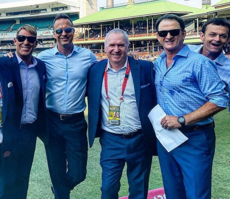Michael Vaughan poses with Australian legends. Pic: Michael Vaughan/ Instagram