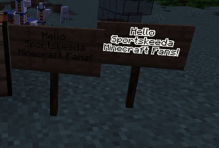 Glowing signs are much brighter than regular signs (Image via Minecraft)