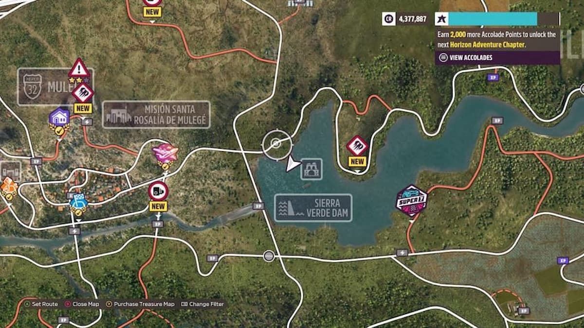 The Forza Horizon 5 map showing the Temple of Quechula&#039;s location. (Image via Playground Games)