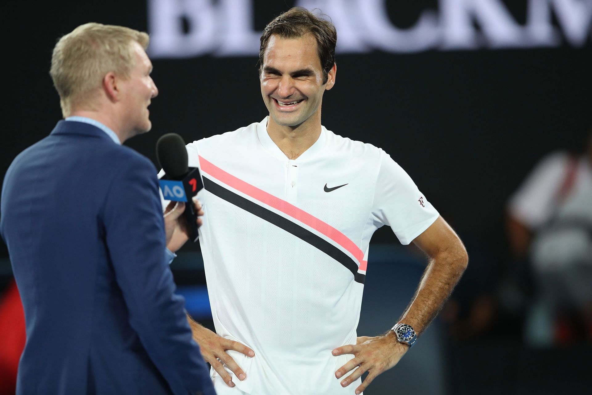 Jim Courier and Roger Federer at the 2018 Australian Open - Day 12