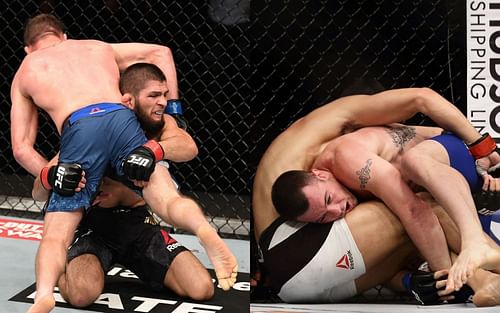 Khabib Nurmagomedov (left) and Colby Covington (right)