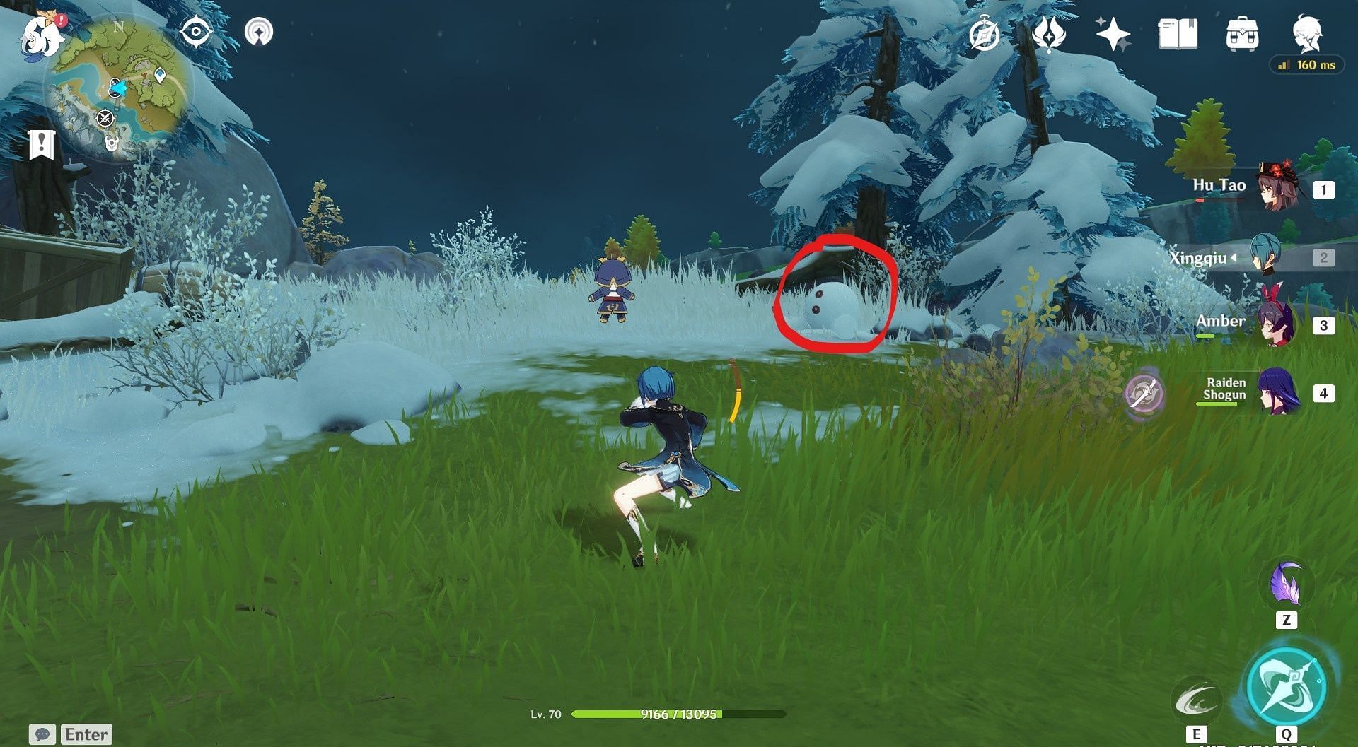 Location of Puffy Snowman in new Dragonspine event (Image via Genshin Impact)
