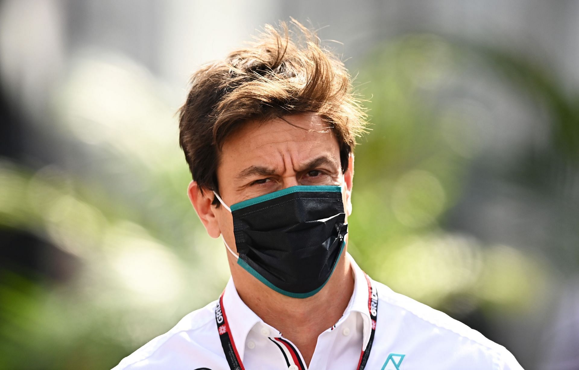 Toto Wolff walks in the F1 paddock. (Photo by Clive Mason/Getty Images)