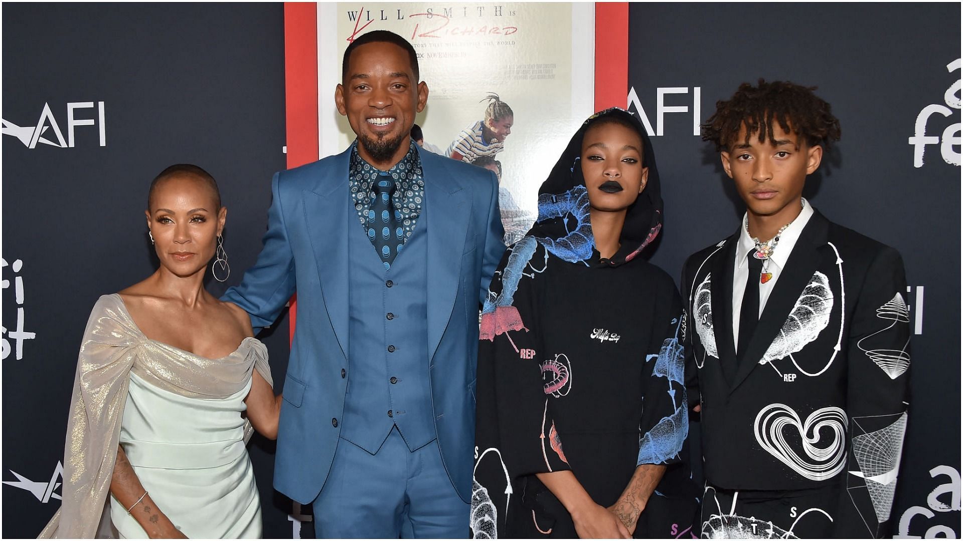 Jada Pinkett Smith, Will Smith, Willow Smith and Jaden Smith attend the AFI Fest premiere of &#039;King Richard&#039; (Image via Getty Images/Lisa O&#039;Connor)