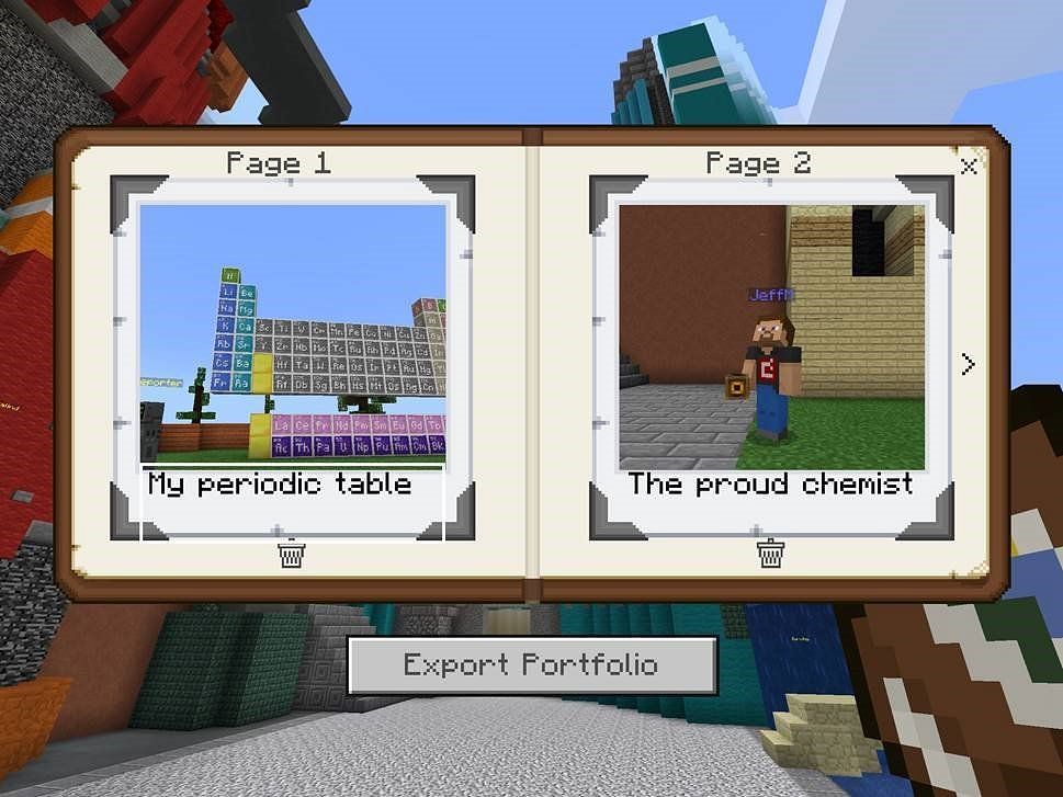 The portfolio&#039;s interface, showcasing two screenshots per page (Image via Mojang)