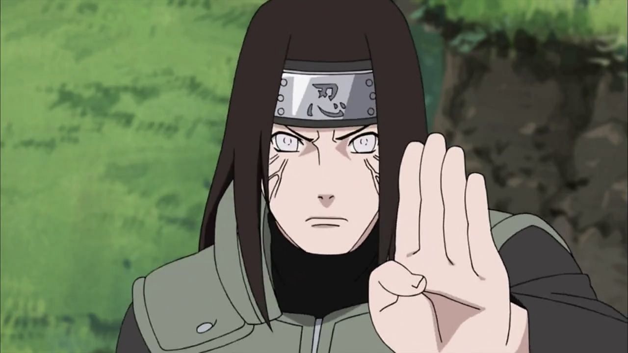 Neji with his Byakugan activated, as seen in the Naruto Shippuden anime (Image via Studio Pierrot)