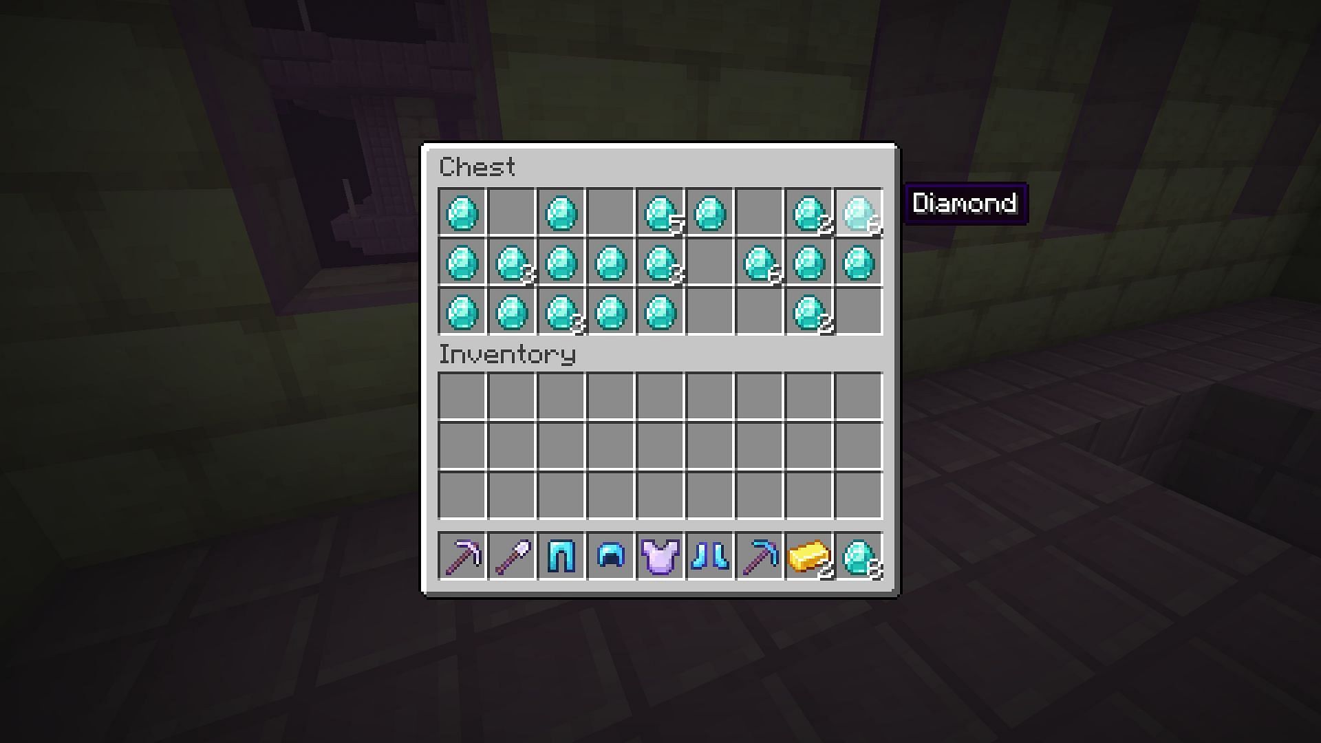 Diamonds in a loot chest (Image via Minecraft)
