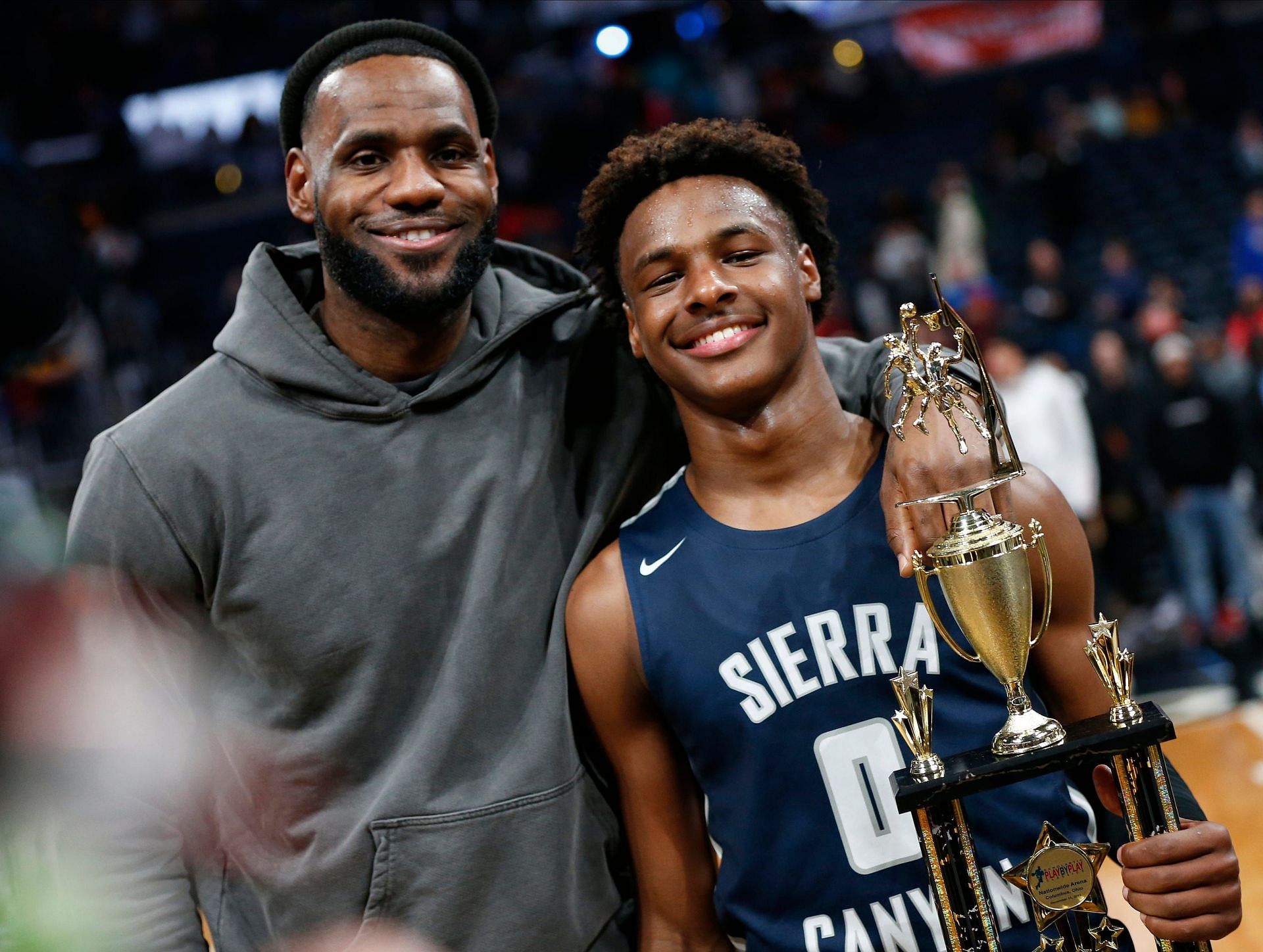 Los Angeles Lakers forward LeBron James with his son, Bronny James
