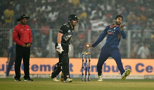 Venkatesh Iyer bowls during the third T20I. Pic: Getty Images
