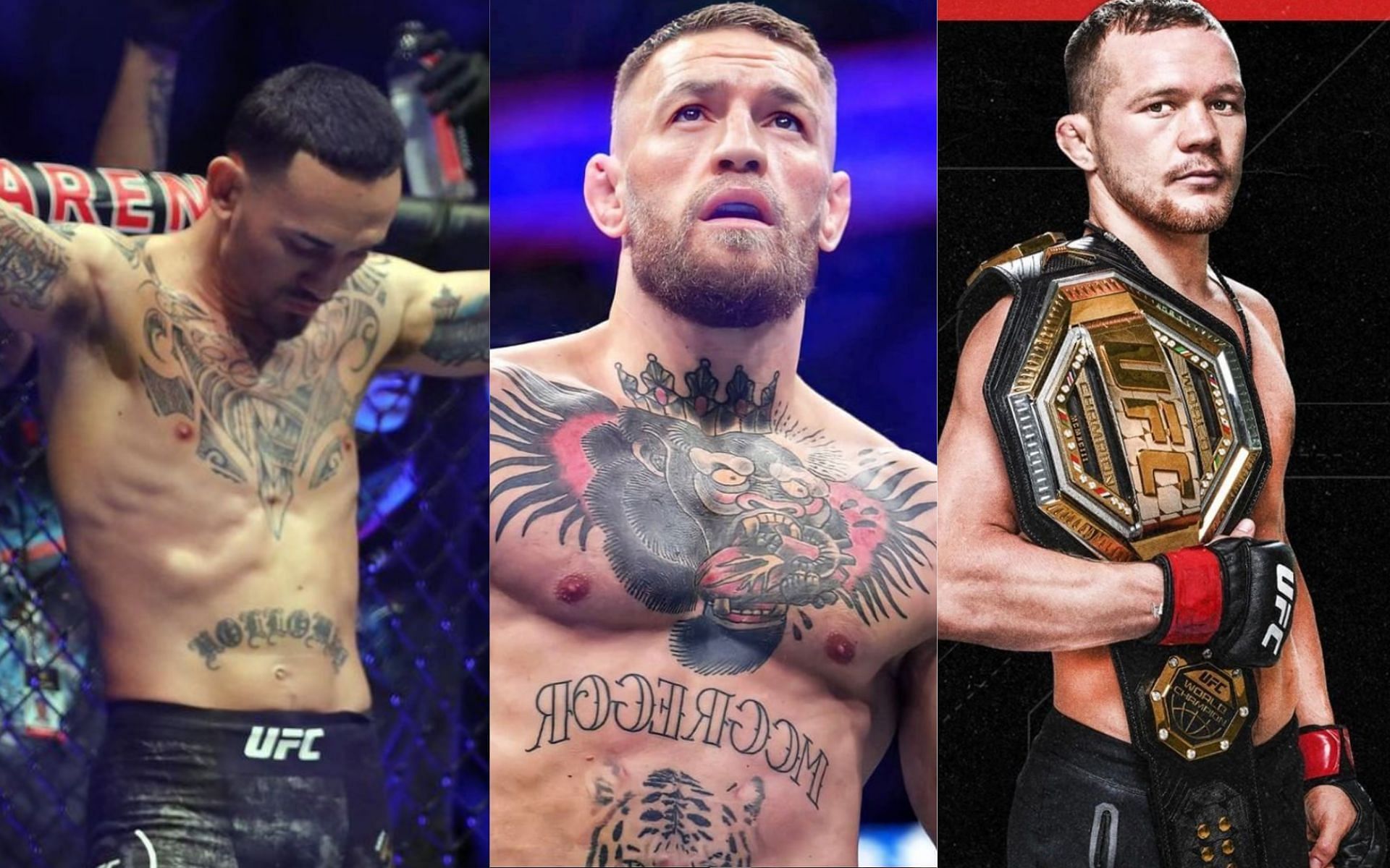 Max Holloway (left), Conor McGregor (center), Petr Yan (right) [Credits: @blessedmma, @thenotoriousmma, @espnmma via Instagram]