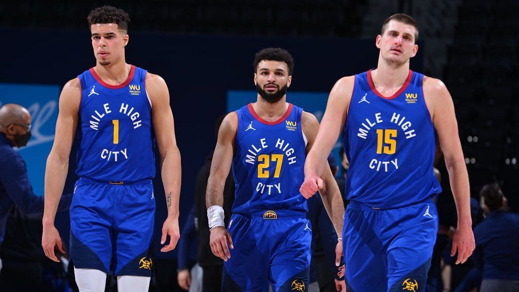 The Denver Nuggets have not seen the trio of Nikola Jokic, Jamal Murray and Michael Porter Jr. on the floor at the same time this season. [Photo: NBC Sports]