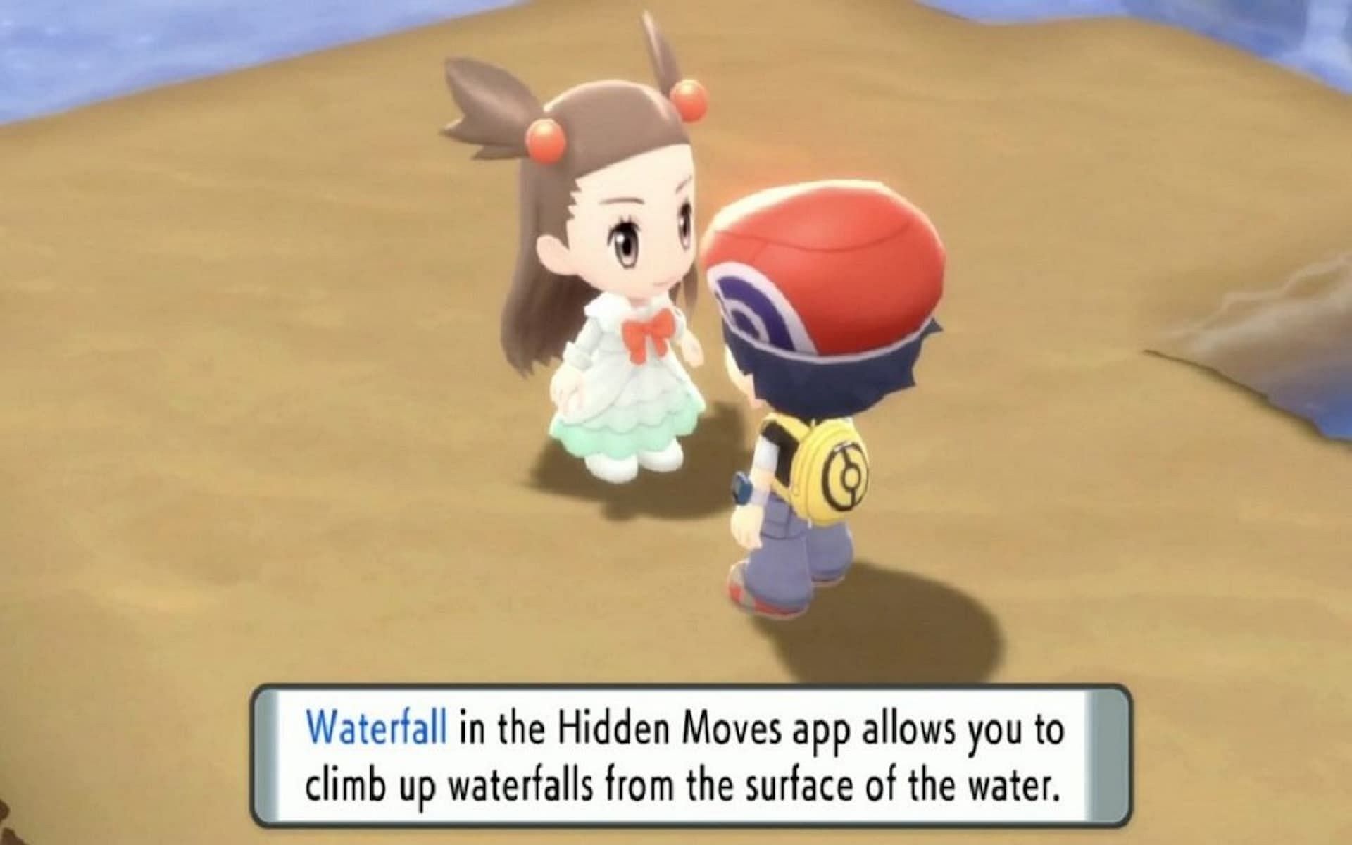 A player learning about Waterfall in Pokemon Brilliant Diamond and Shining Pearl (Image via ILCA)