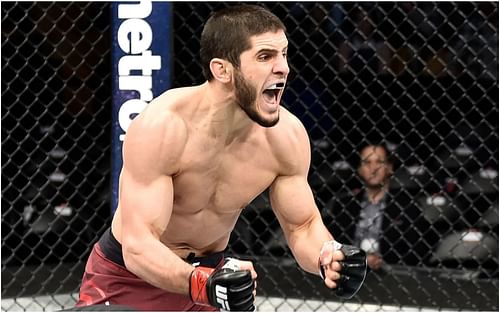 Islam Makhachev celebrating after a finishing performance