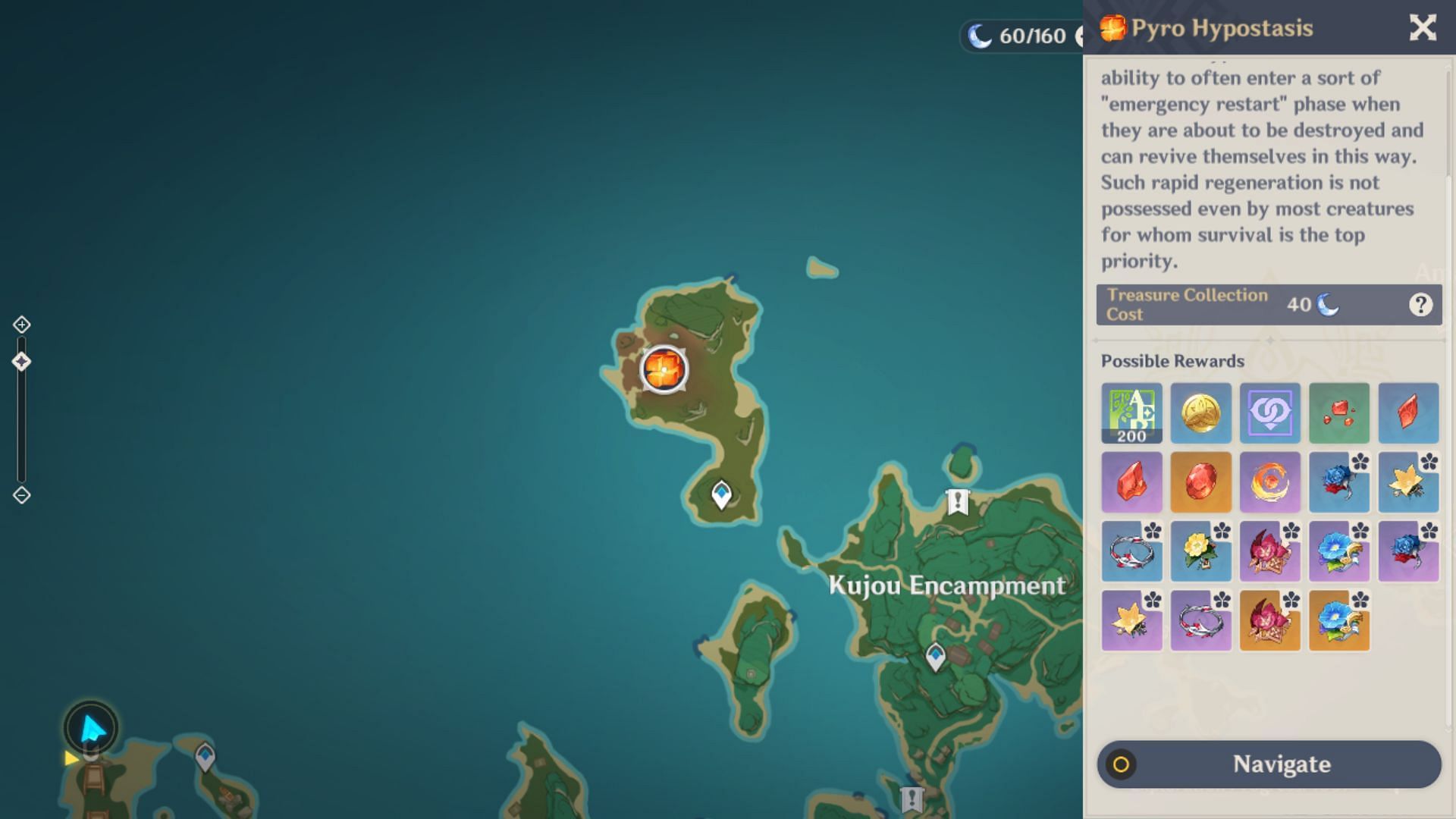 Pyro Hypostasis map location and rewards (Image via Genshin Impact)