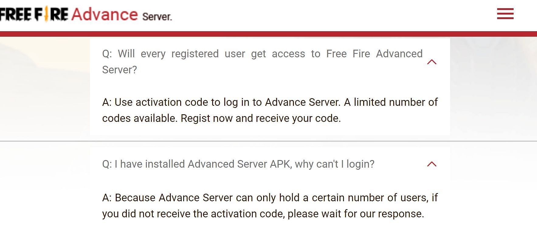 Free fire advance server code